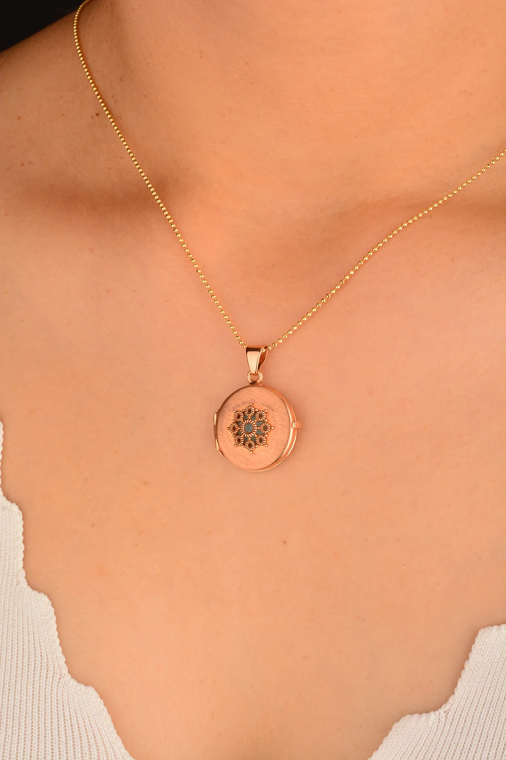 Cebeci 14 Ayar Rose Çerçeveli Kolye Ucu