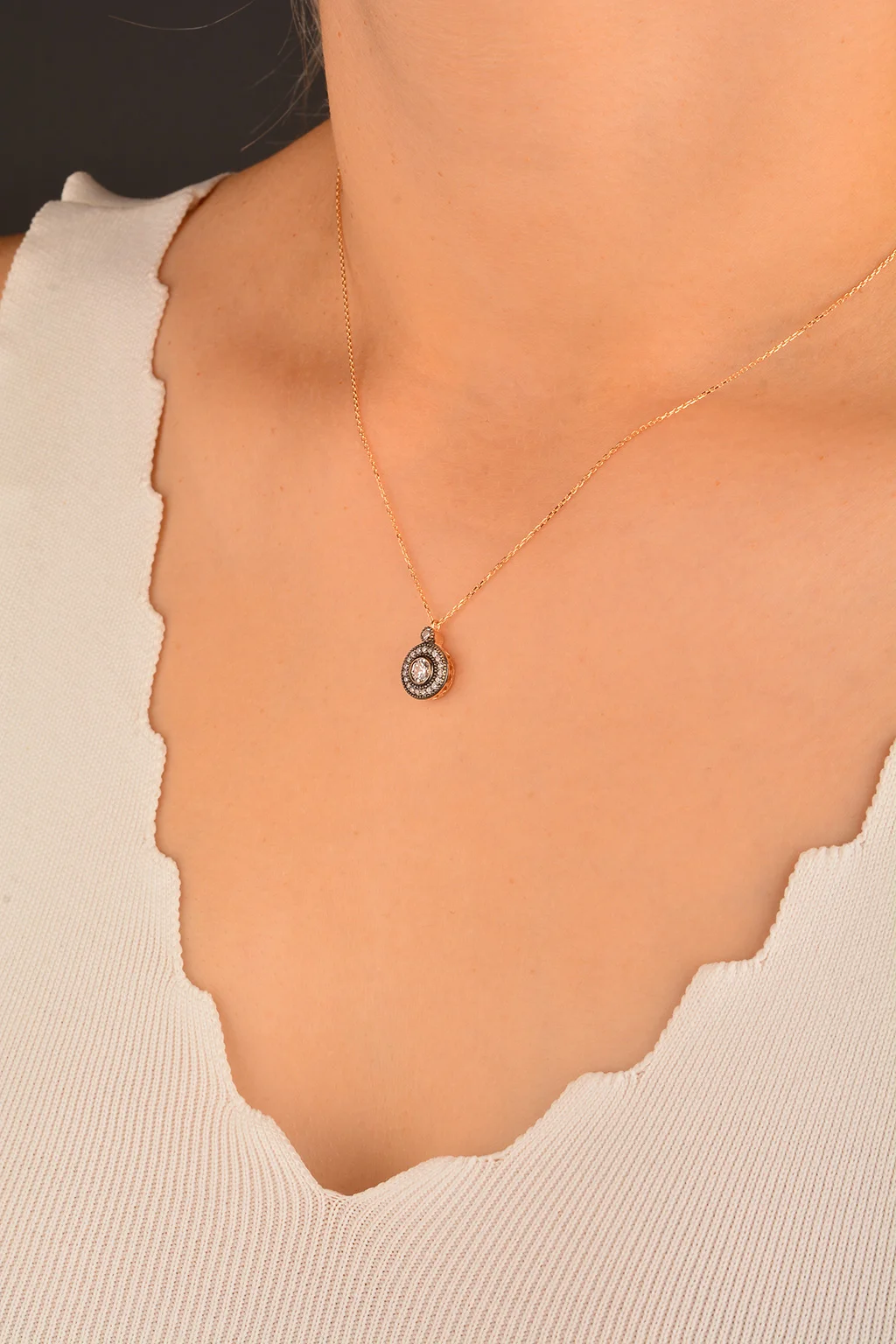 Cebeci 14 Ayar Rose Daire Altın Kolye