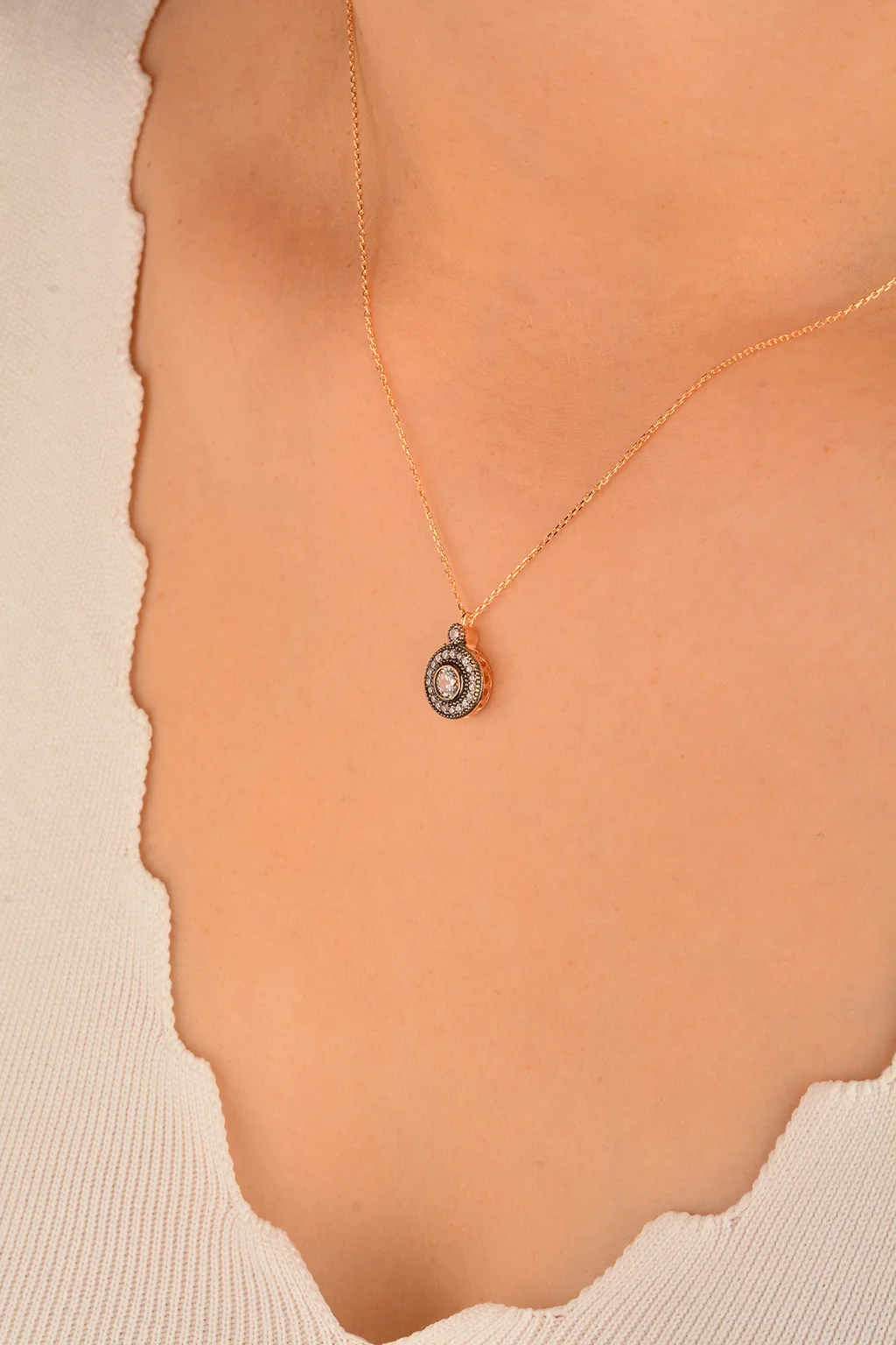 Cebeci 14 Ayar Rose Daire Altın Kolye