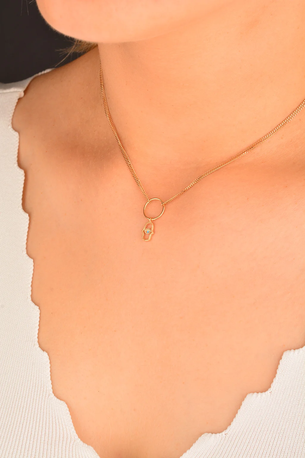 Cebeci 14 Ayar Rose Fatma Ana Eli Altın Kolye