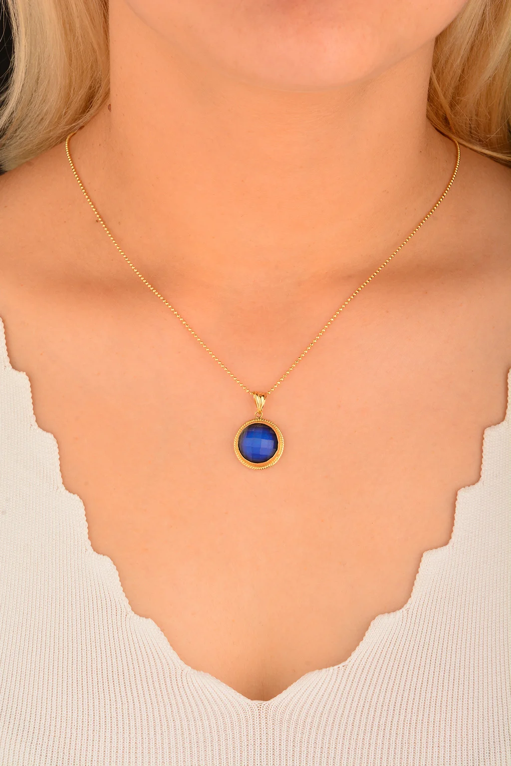 Cebeci 14 Ayar Sedef Taşlı Altın Kolye Ucu