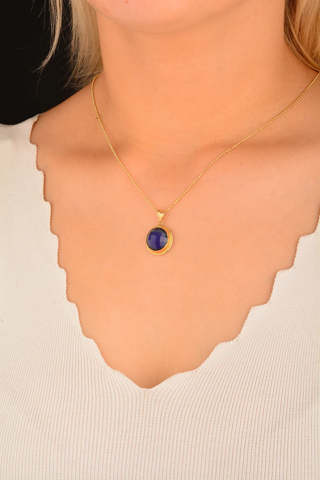 Cebeci 14 Ayar Sedef Taşlı Altın Kolye Ucu