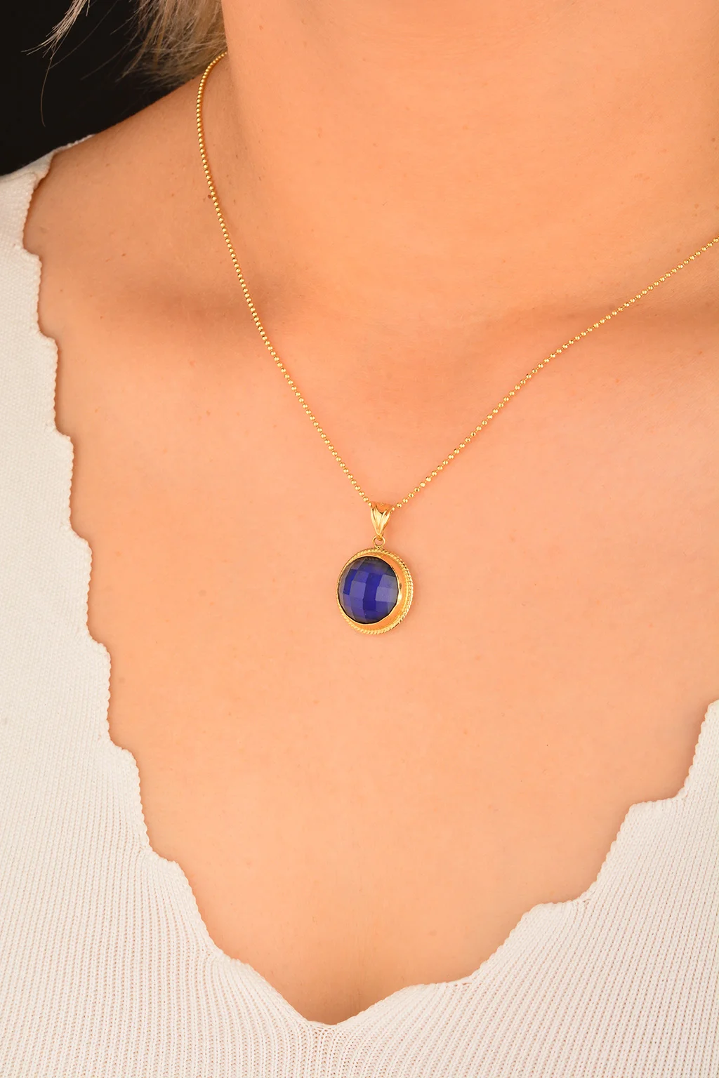 Cebeci 14 Ayar Sedef Taşlı Altın Kolye Ucu