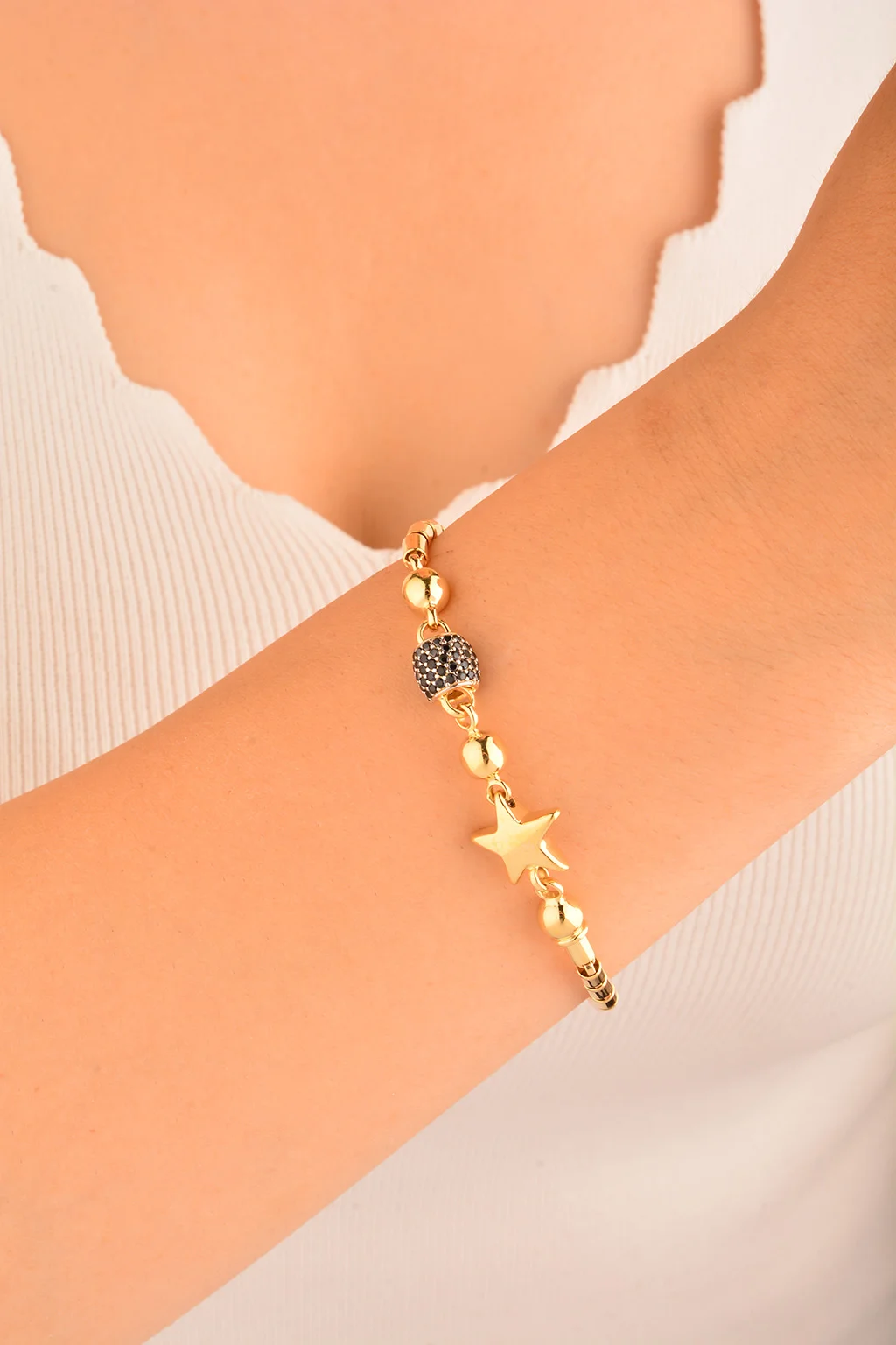 Cebeci 14 Ayar Siyah Pupa Altın Bileklik