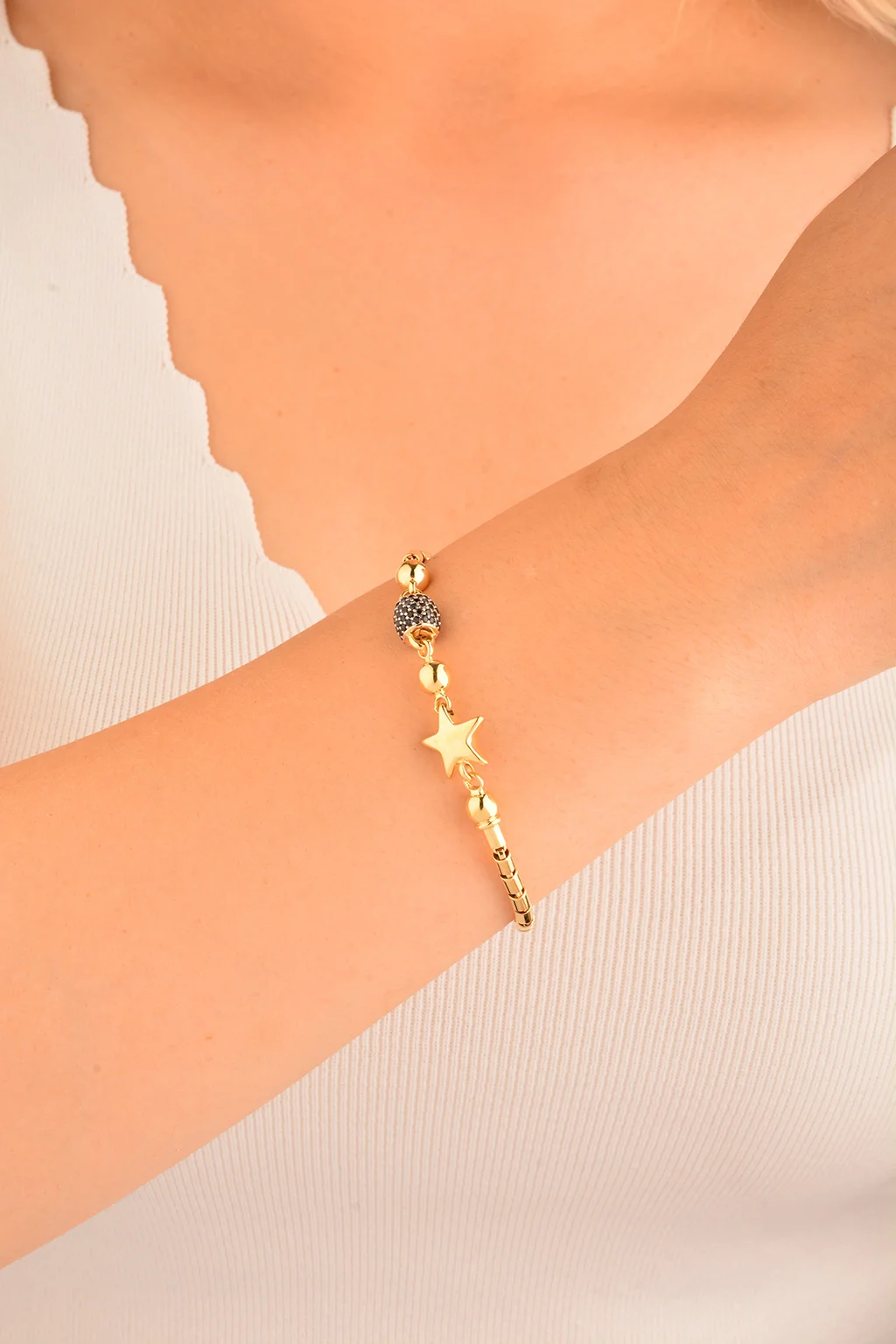 Cebeci 14 Ayar Siyah Pupa Altın Bileklik