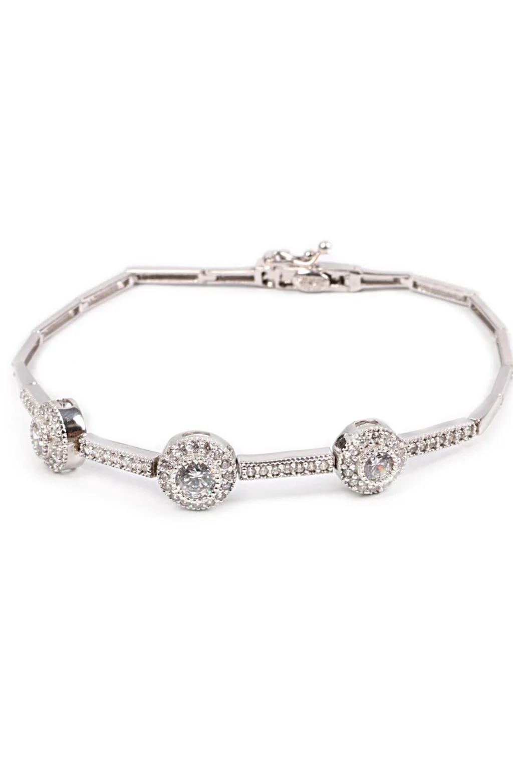 Cebeci 14 Ayar Taşlı Beyaz Altın Bileklik