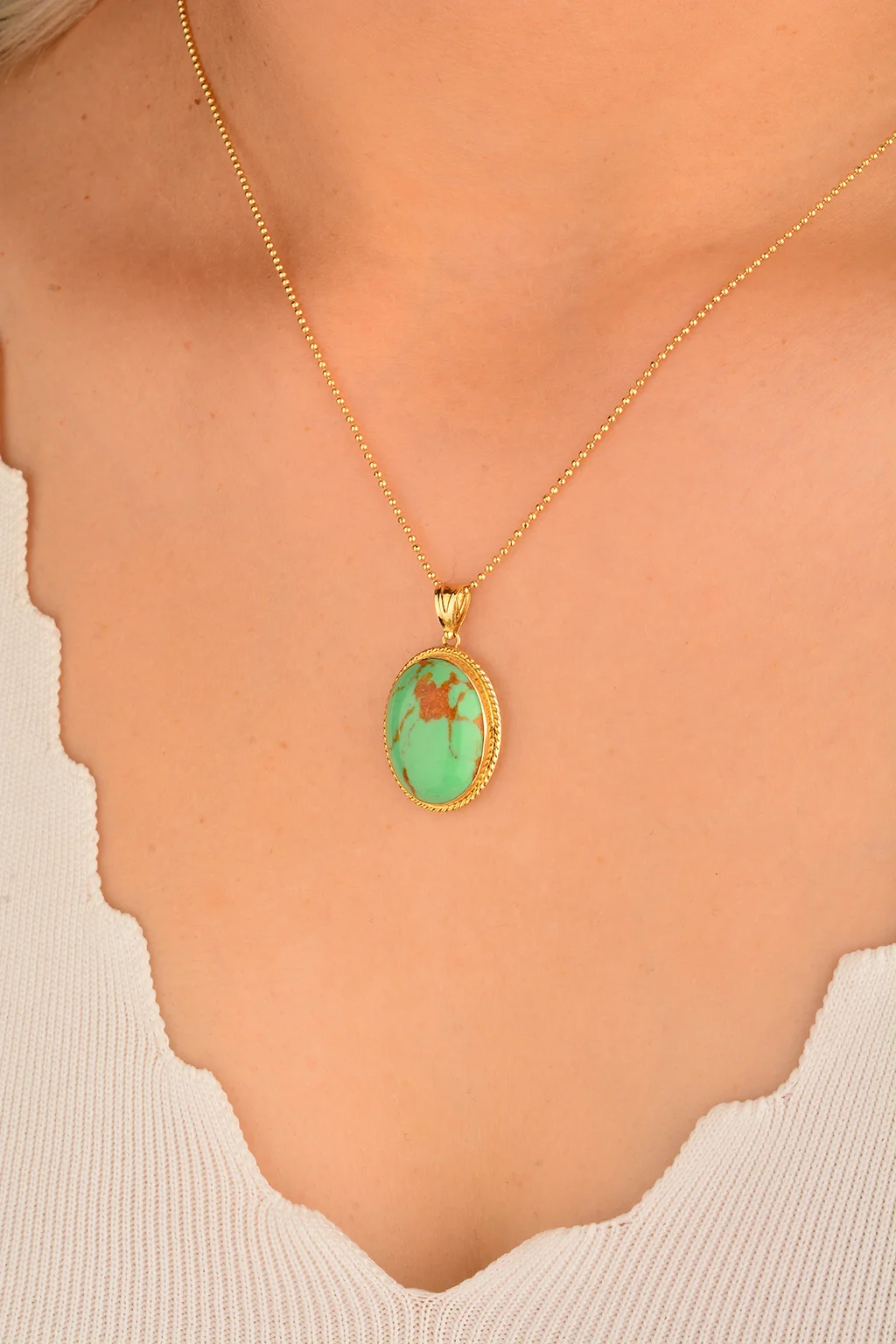 Cebeci 14 Ayar Yeşil Taşlı Kolye Ucu