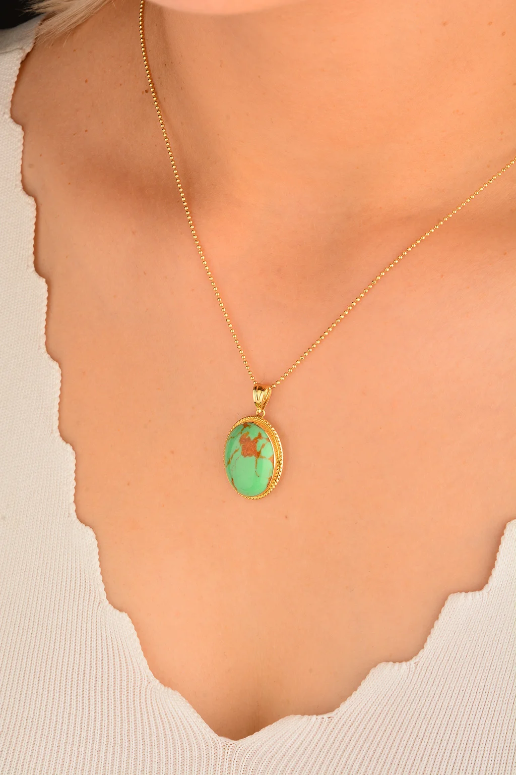 Cebeci 14 Ayar Yeşil Taşlı Kolye Ucu