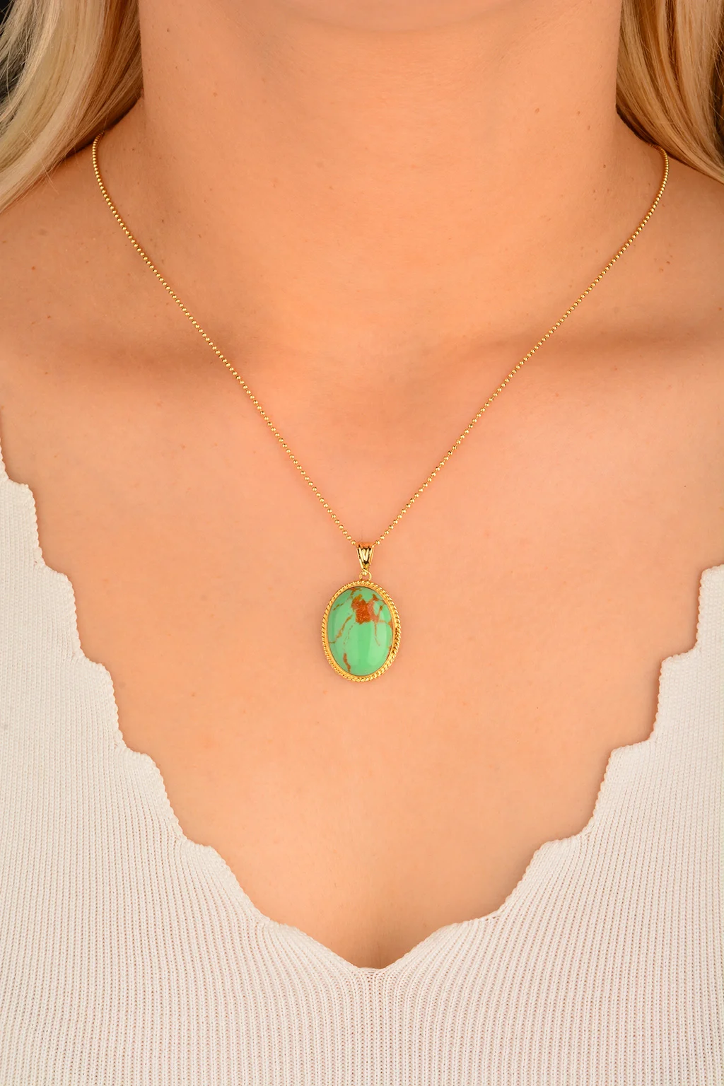 Cebeci 14 Ayar Yeşil Taşlı Kolye Ucu