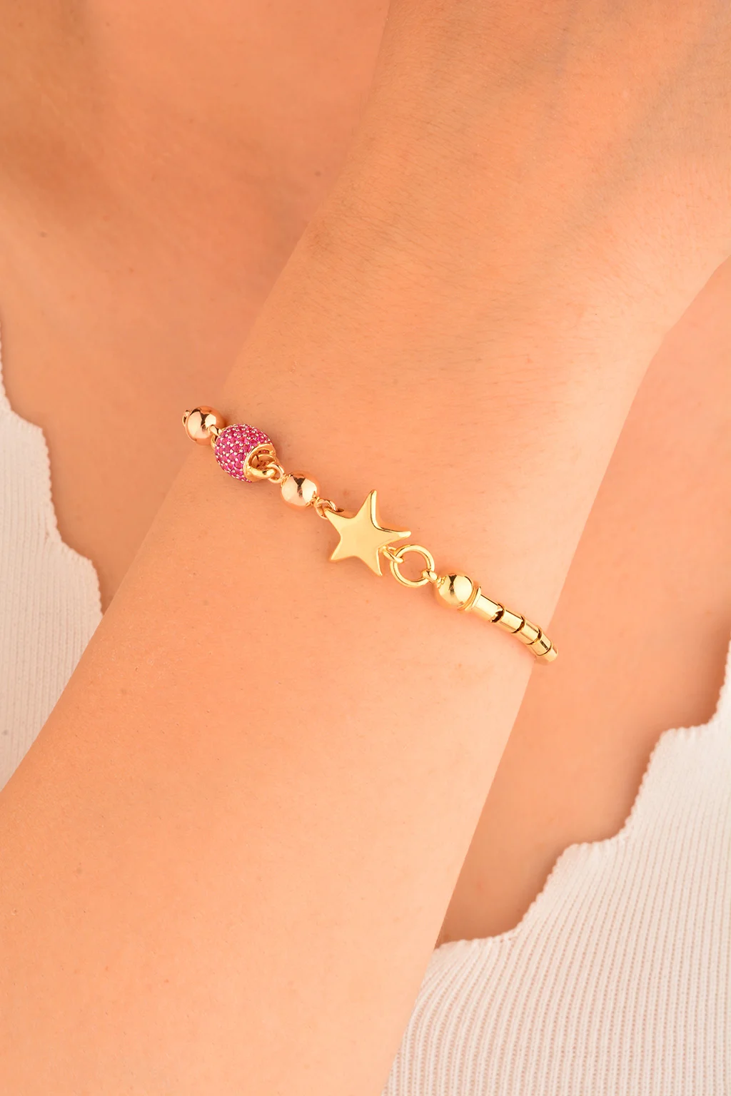 Cebeci 14 Ayar Yıldızlı Top Altın Bileklik