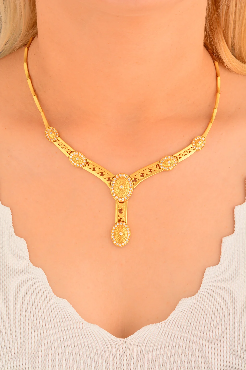 Cebeci 22 Ayar Taşlı Altın Gerdanlık