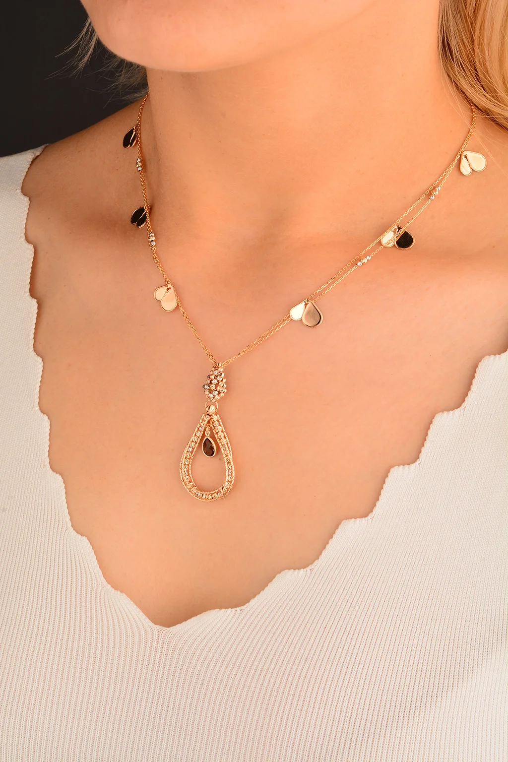 Cebeci 14 Ayar Rose Dorika Su Damlası Altın Kolye