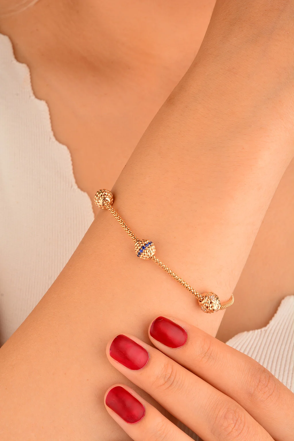 Cebeci 14 Ayar Toplu Rose Altın Bileklik