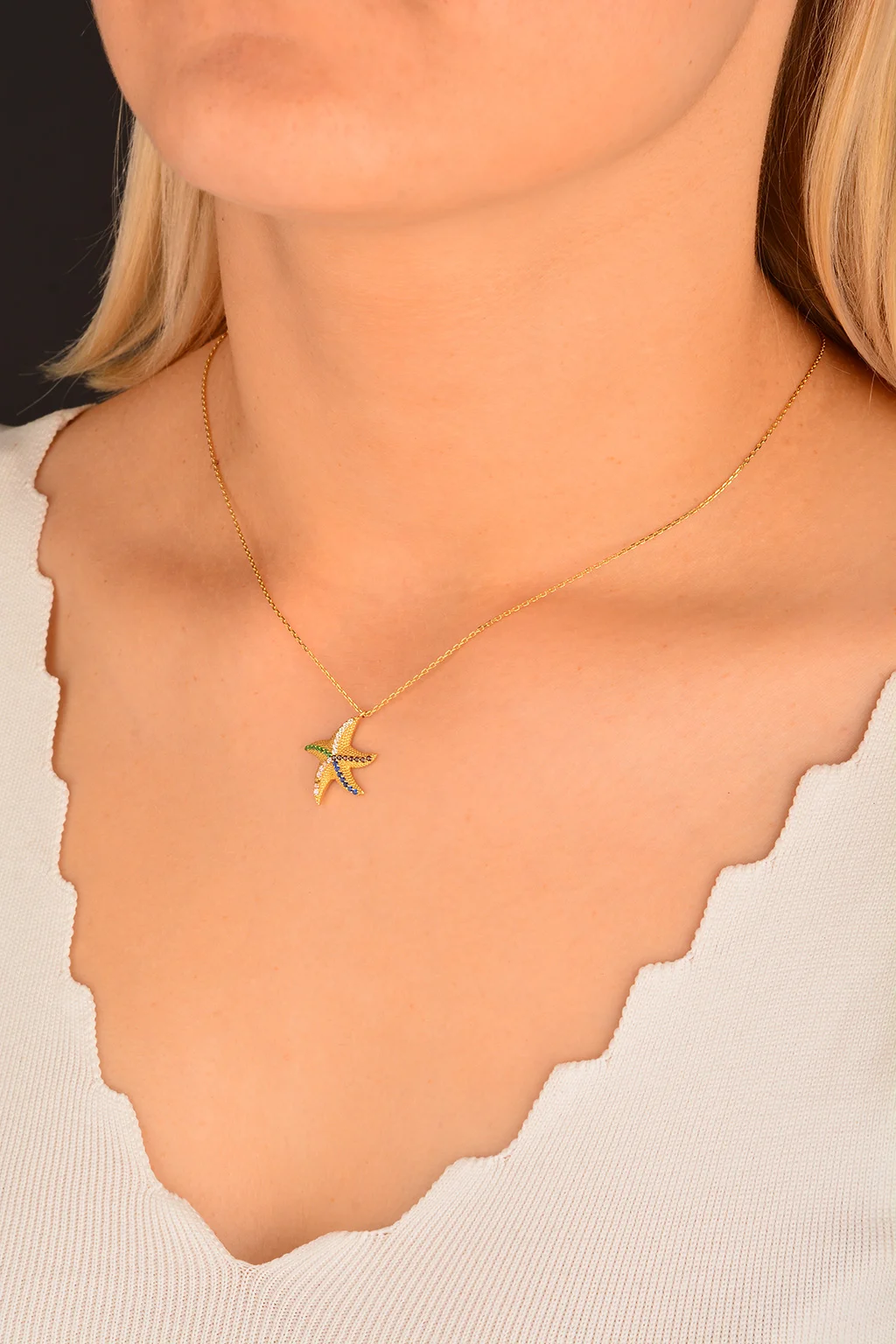 Cebeci 14 Ayar Deniz Yıldızı Altın Kolye