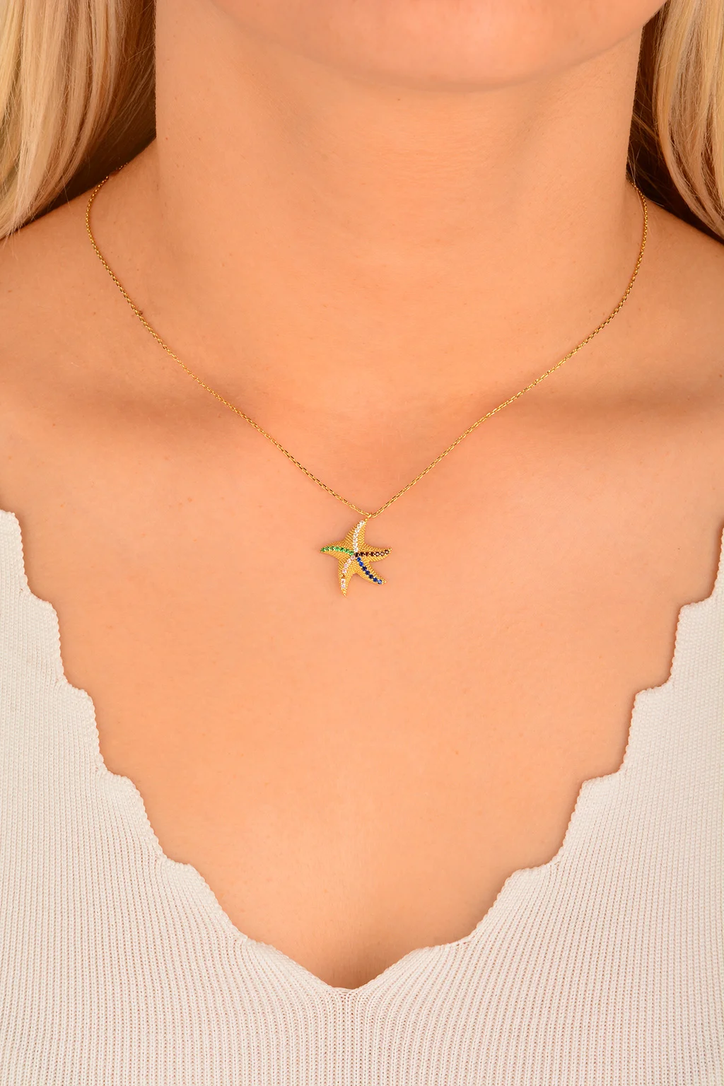 Cebeci 14 Ayar Deniz Yıldızı Altın Kolye