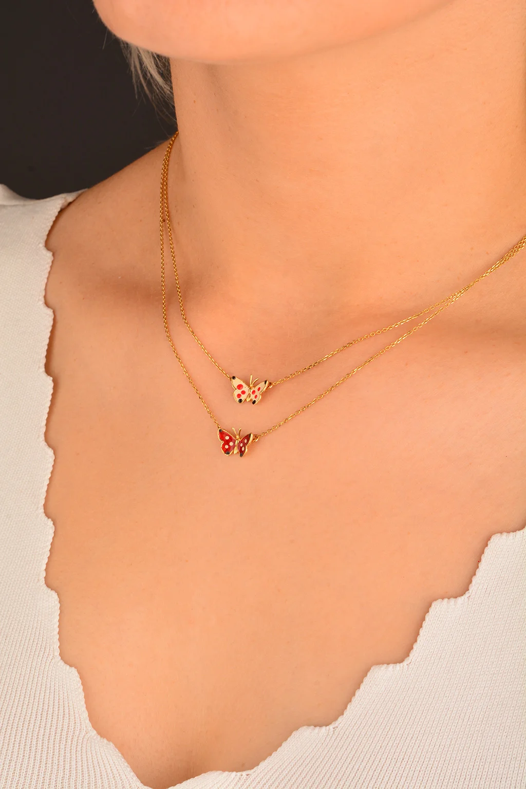 Cebeci 14 Ayar Çift Kelebekli Altın Kolye