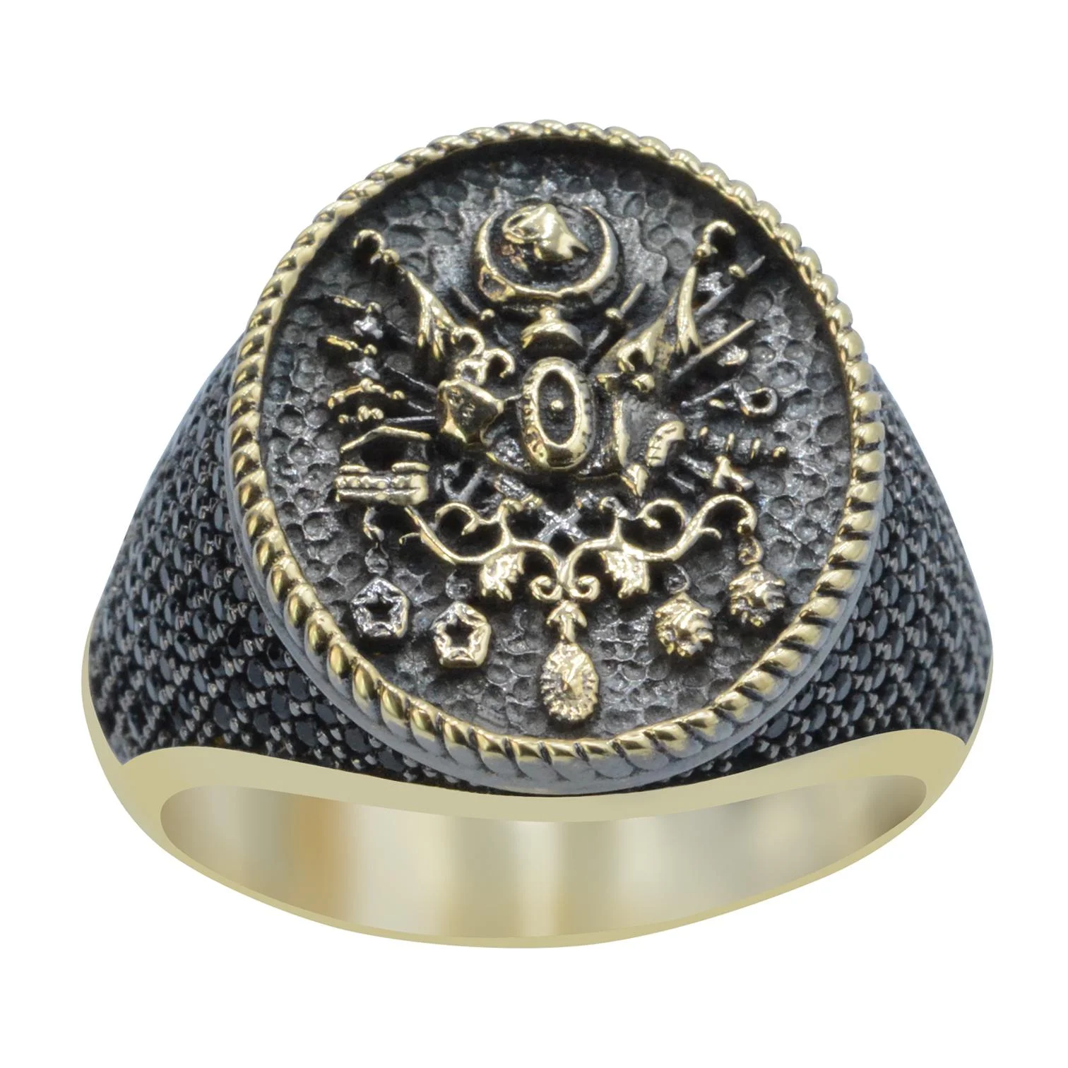 Cebeci 14 Ayar Erkek Siyah Taşlı  Altın Yüzük