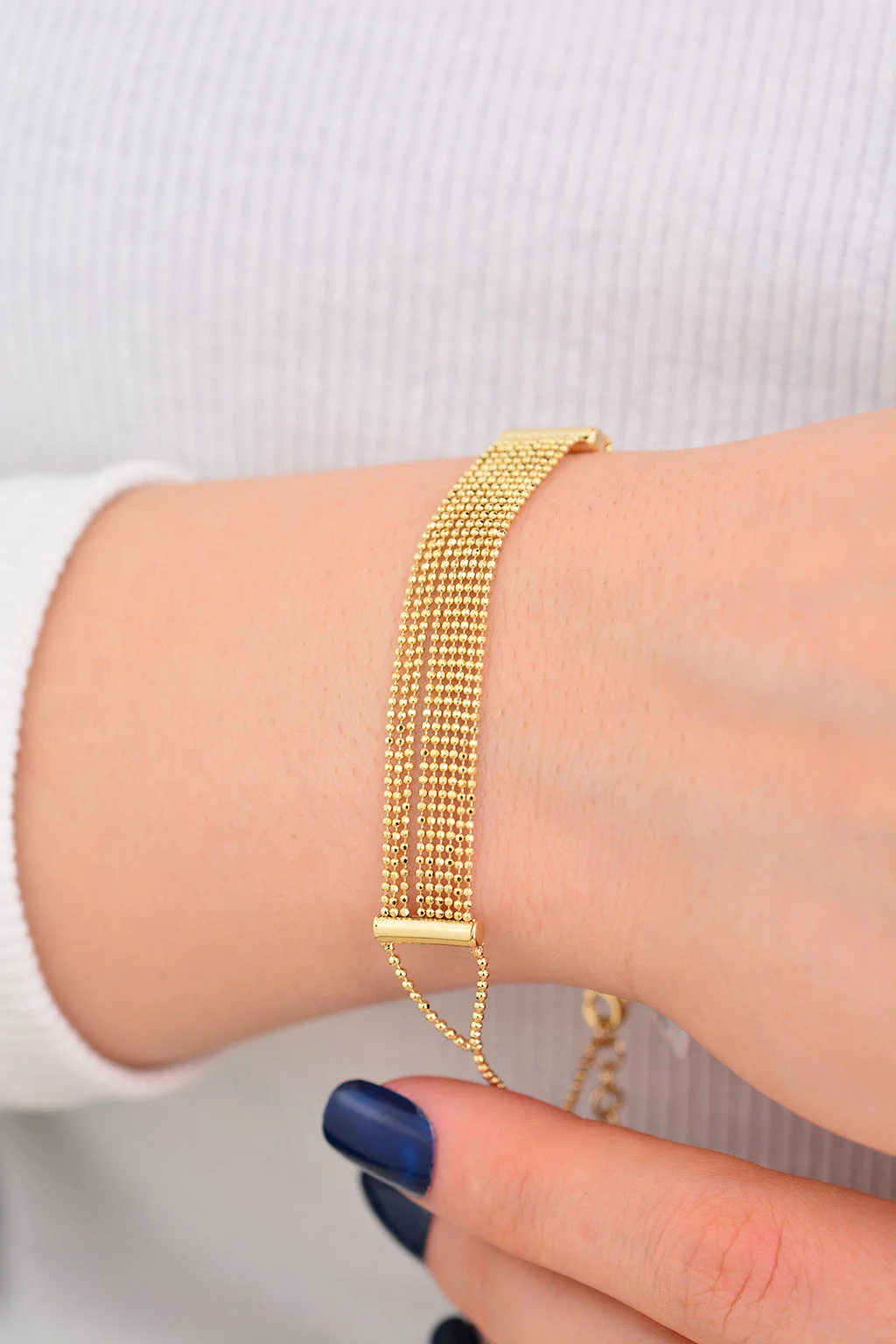 Cebeci 14 Ayar İnce Boncuklu Altın Bileklik