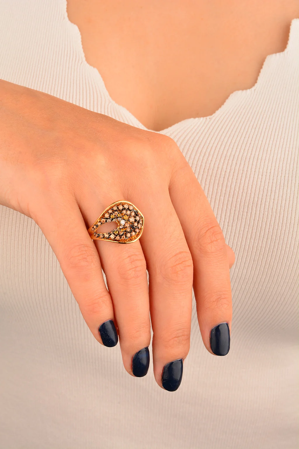 Cebeci 14 Ayar Kahve Taşlı Altın Yüzük