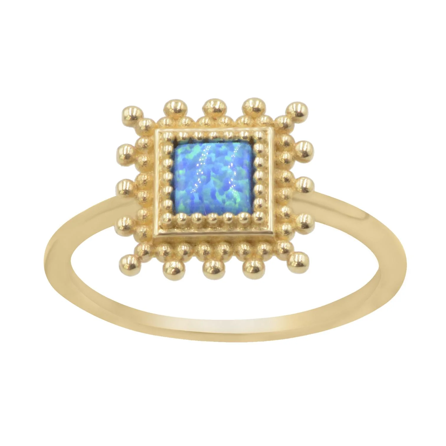 Cebeci 14 Ayar Kare Mavi Taş Altın Yüzük