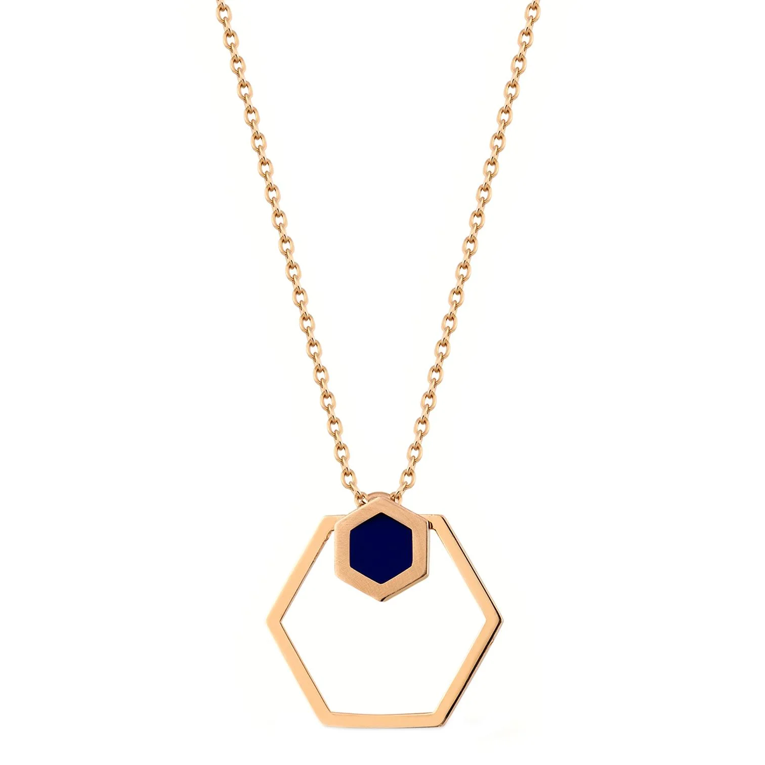 Cebeci 14 Ayar Lacivert Altıgen Rose Altın Kolye