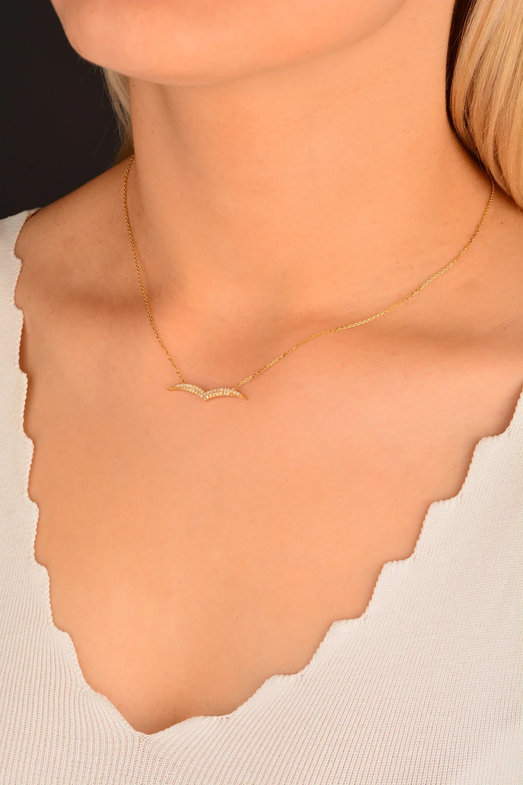 Cebeci 14 Ayar Taşlı Martı Altın Kolye