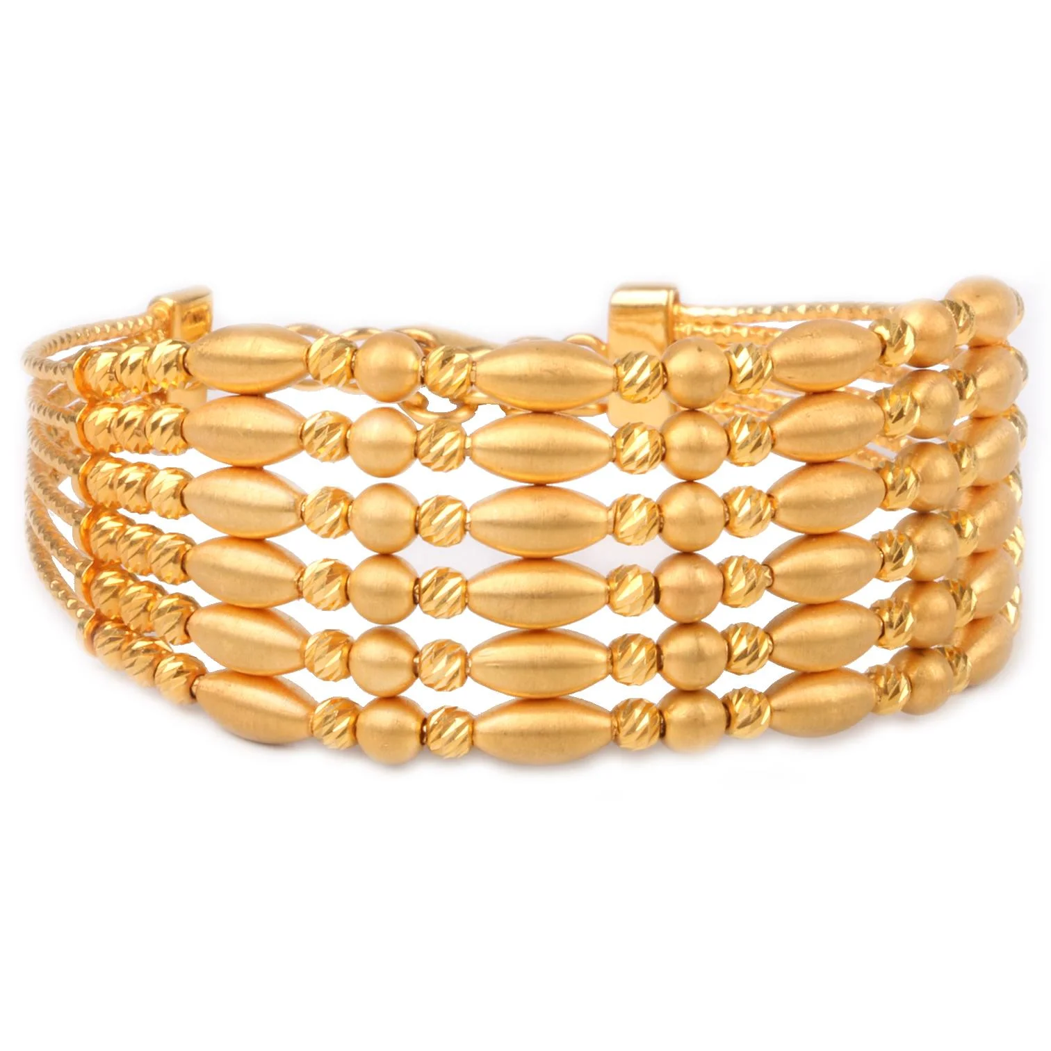 Cebeci 22 Ayar Mat Boncuk Altı Sıra Kelepçe Altın Bilezik