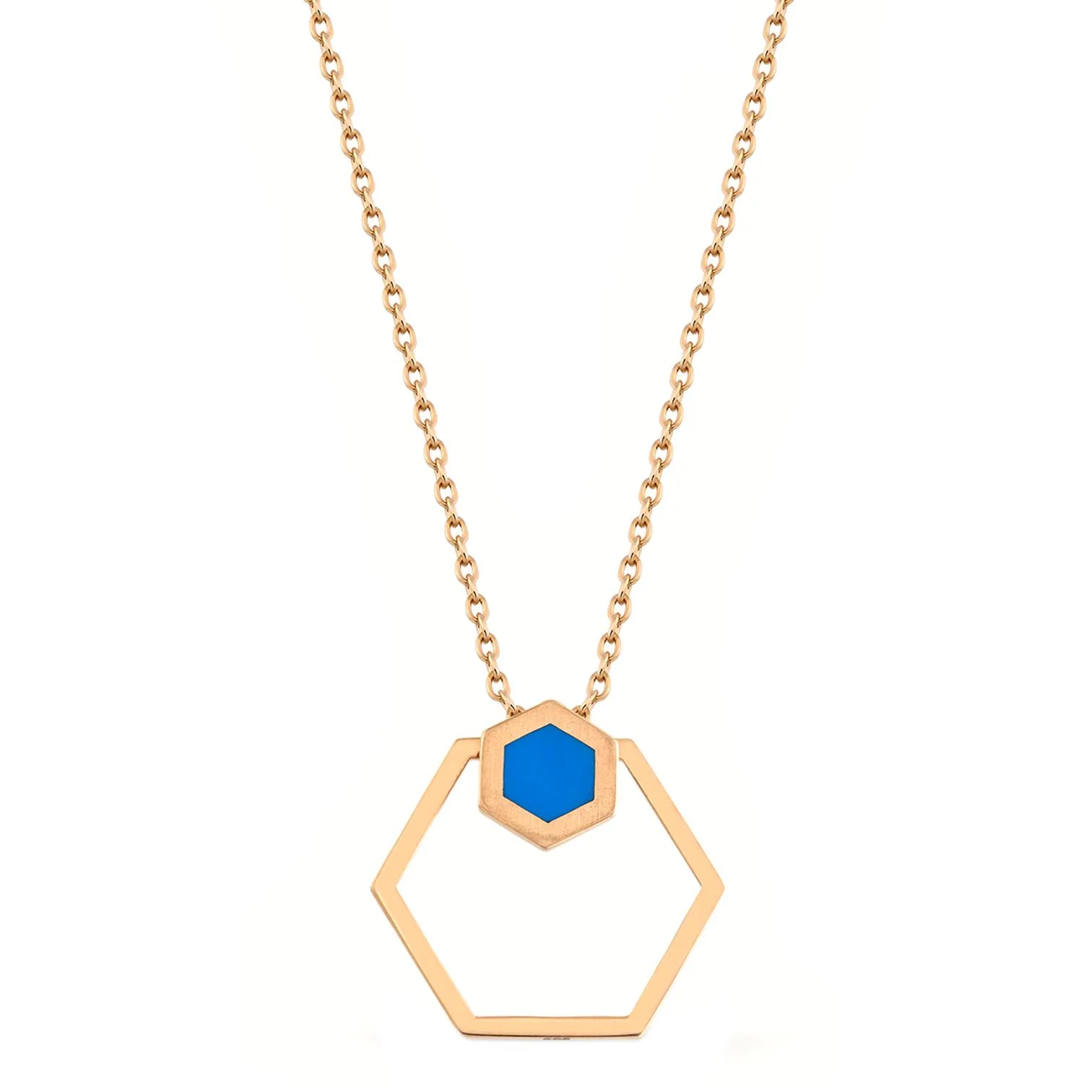 Cebeci 14 Ayar Mavi Altıgen Rose Altın Kolye