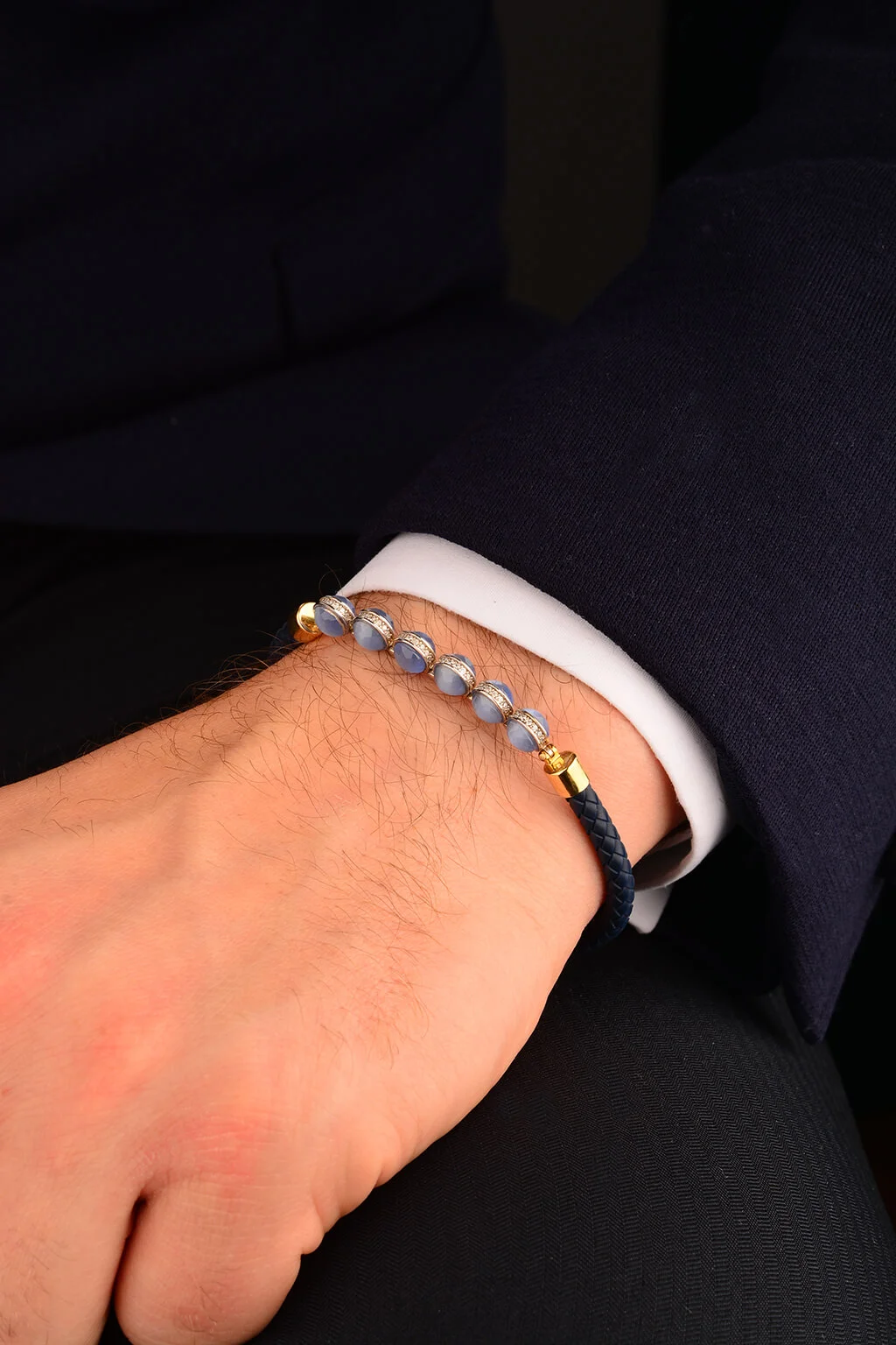 Cebeci Mavi Toplu 14 Ayar Erkek Altın Bileklik