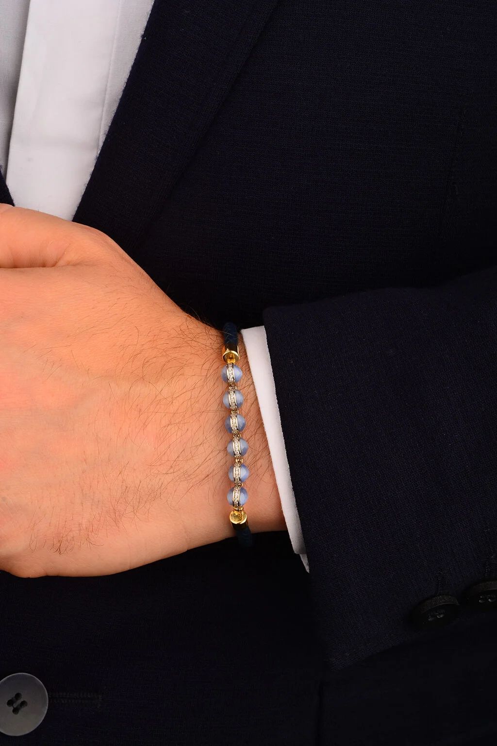 Cebeci Mavi Toplu 14 Ayar Erkek Altın Bileklik