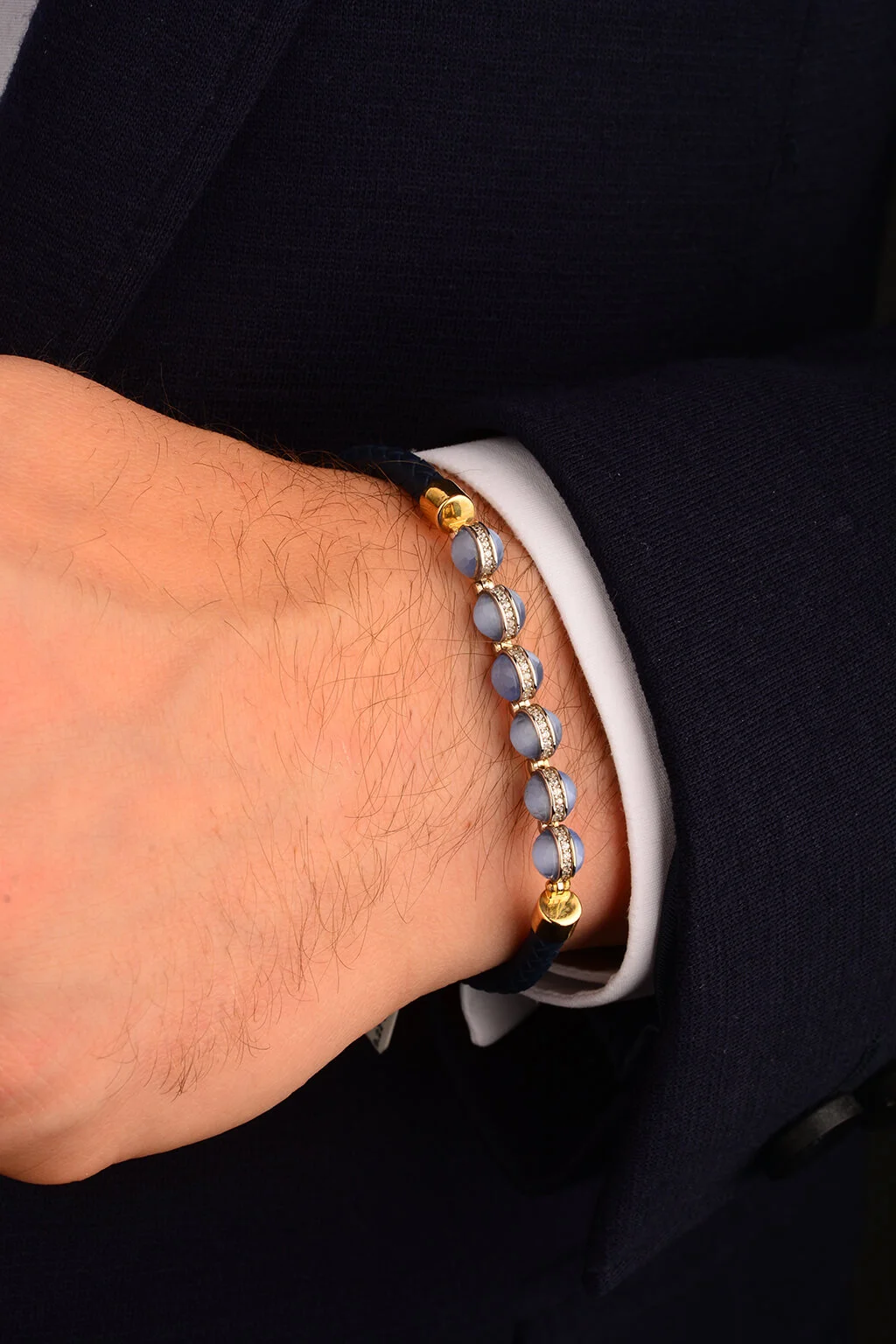 Cebeci Mavi Toplu 14 Ayar Erkek Altın Bileklik