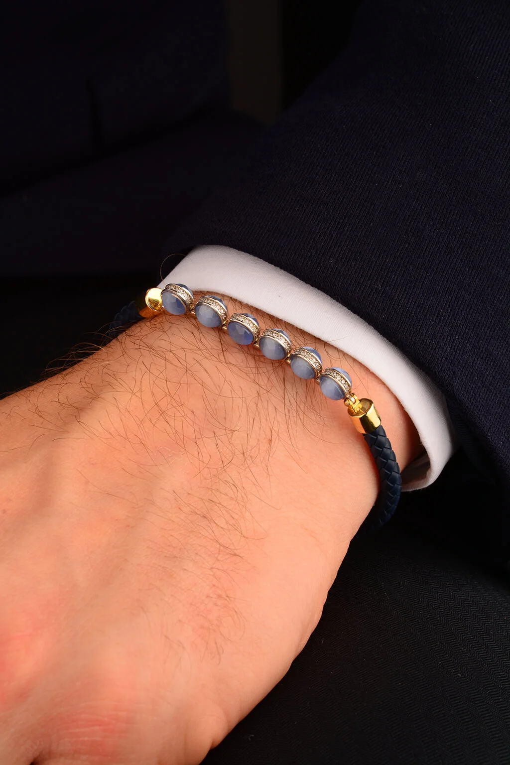 Cebeci Mavi Toplu 14 Ayar Erkek Altın Bileklik