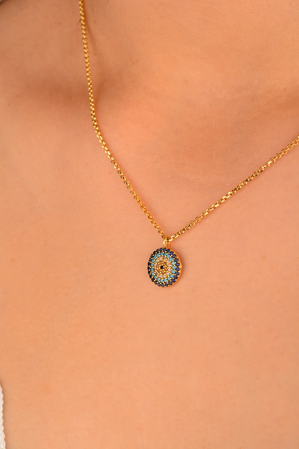 Cebeci 14 Ayar Nazarlı Taşlı Altın Kolye