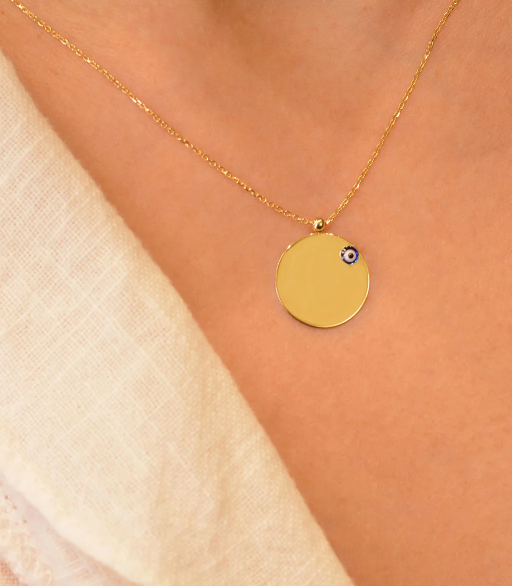 Nazar Boncuklu Altın Plaka Kolye