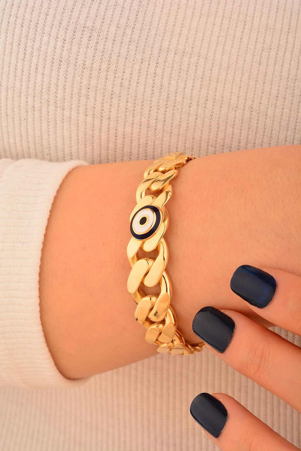 Cebeci 14 Ayar Nazarlı Kelepçe Altın Bilezik