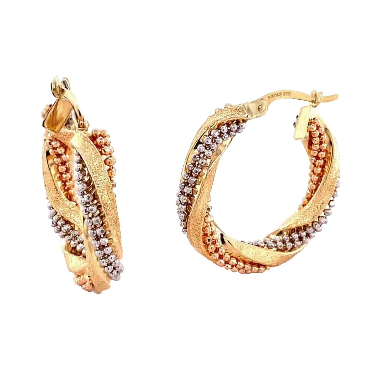 Cebeci 14 Ayar Renkli Boncuklu Halka Altın Küpe