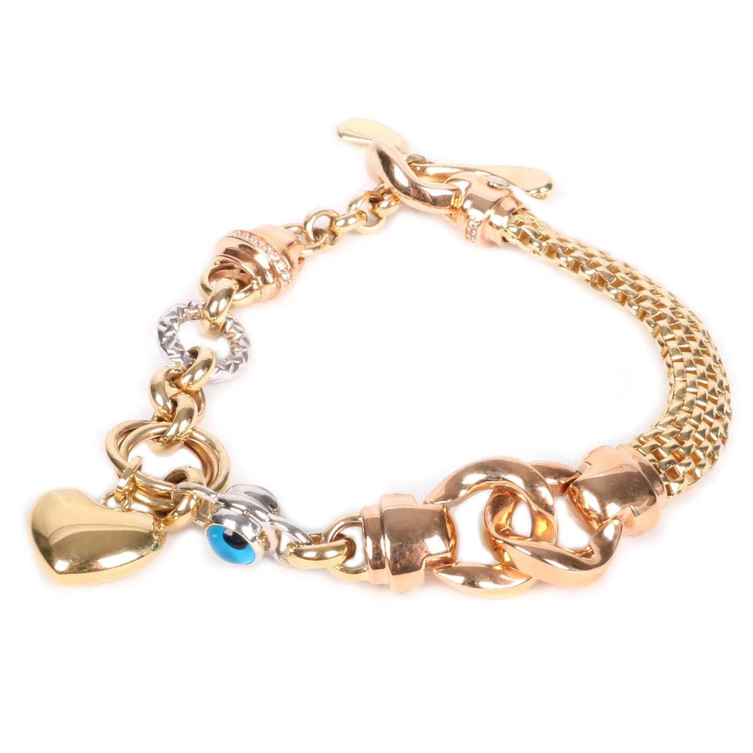 Cebeci 14 Ayar Renkli Kalpli Altın Bileklik