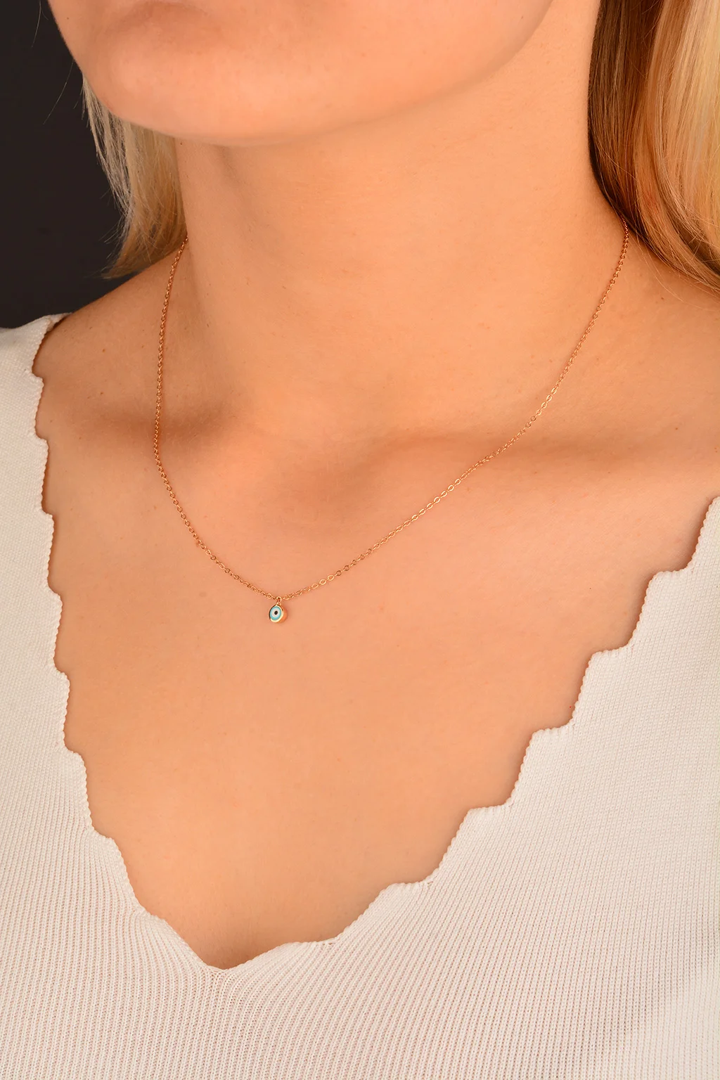 Cebeci 14 Ayar Rose Nazar Boncuklu Kolye