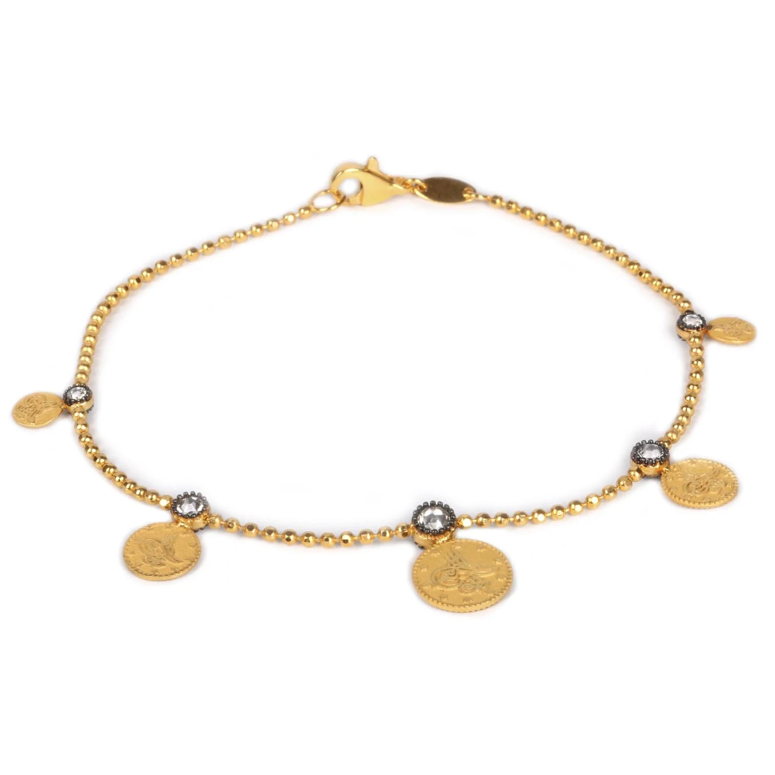 Cebeci 14 Ayar Tuğralı Sıralı Altın Bileklik