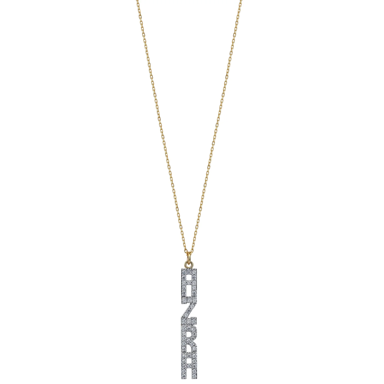 Taşlı Dikey İsim Altın Kolye