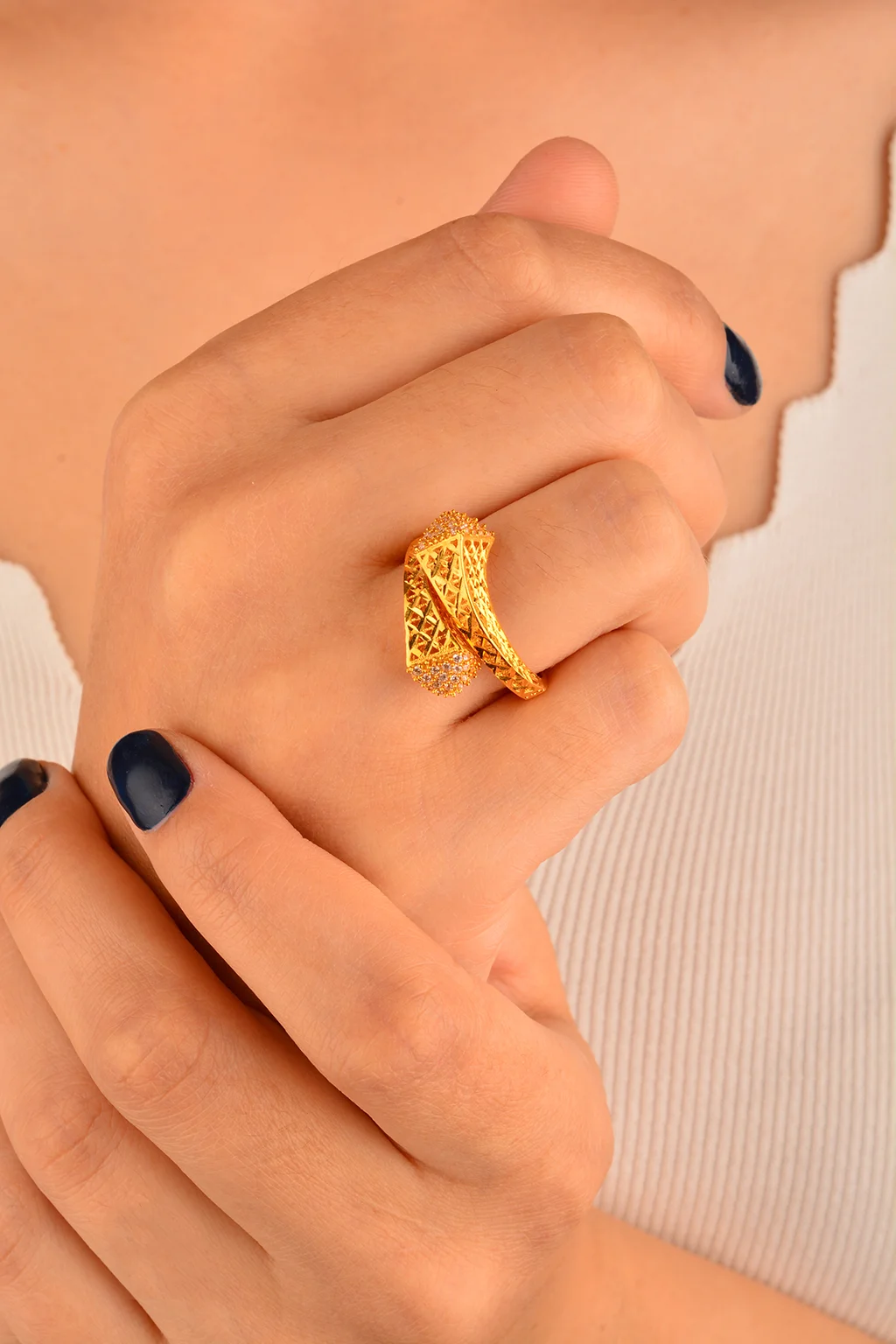 Cebeci 22 Ayar Taşlı Eyfel Altın Yüzük