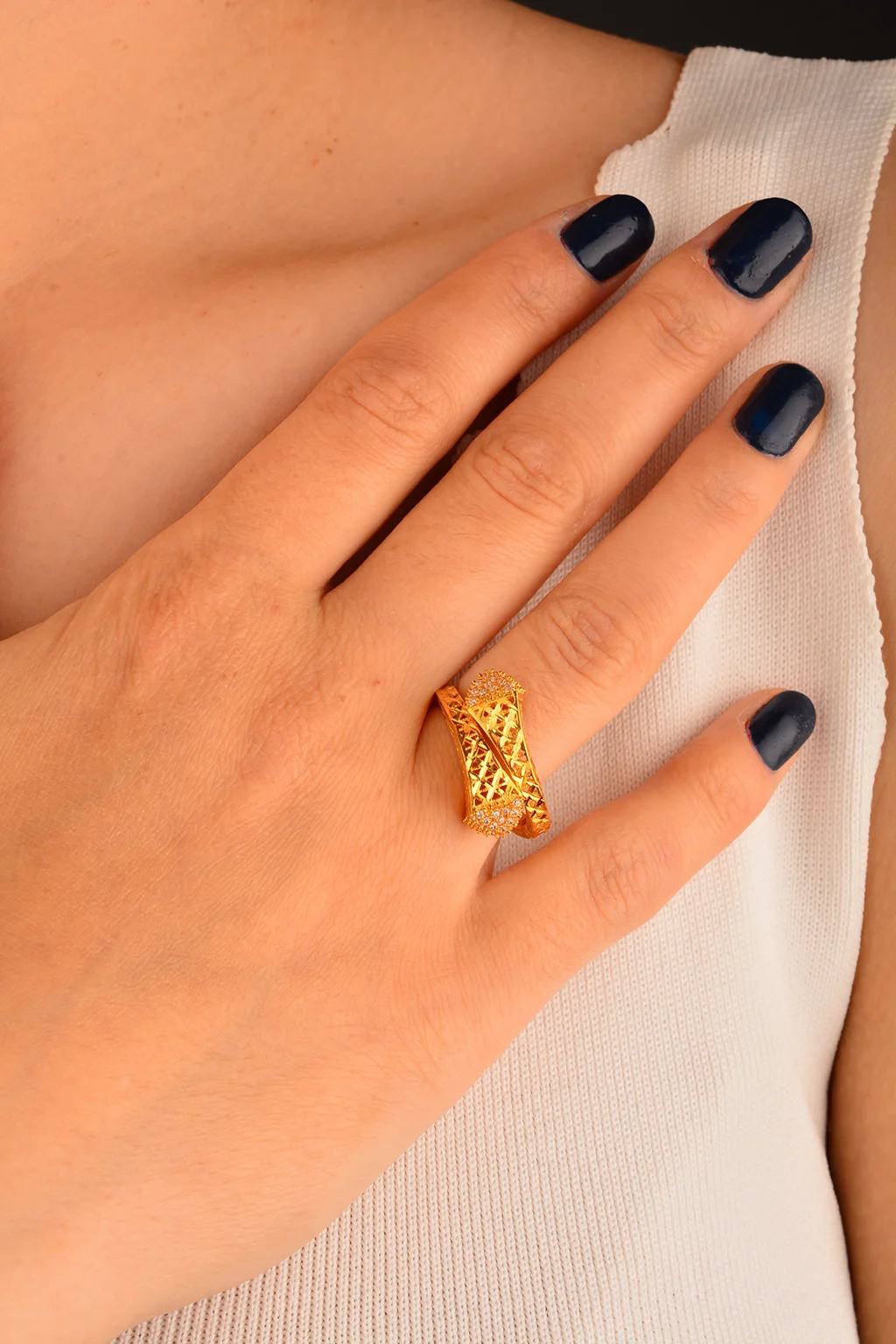 Cebeci 22 Ayar Taşlı Eyfel Altın Yüzük