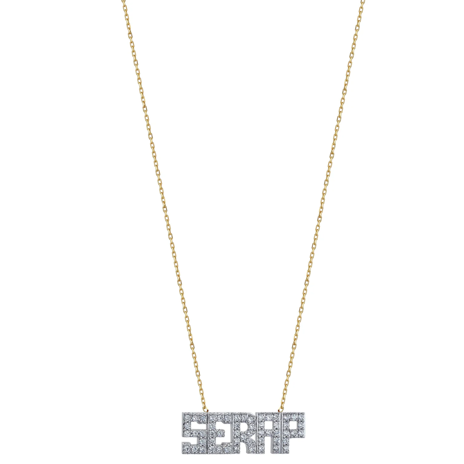 Taşlı Yatay İsimli Altın Kolye