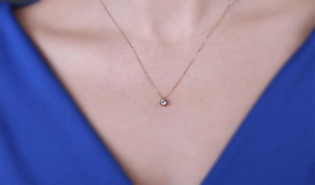 Tek Taş Rose Altın Kolye