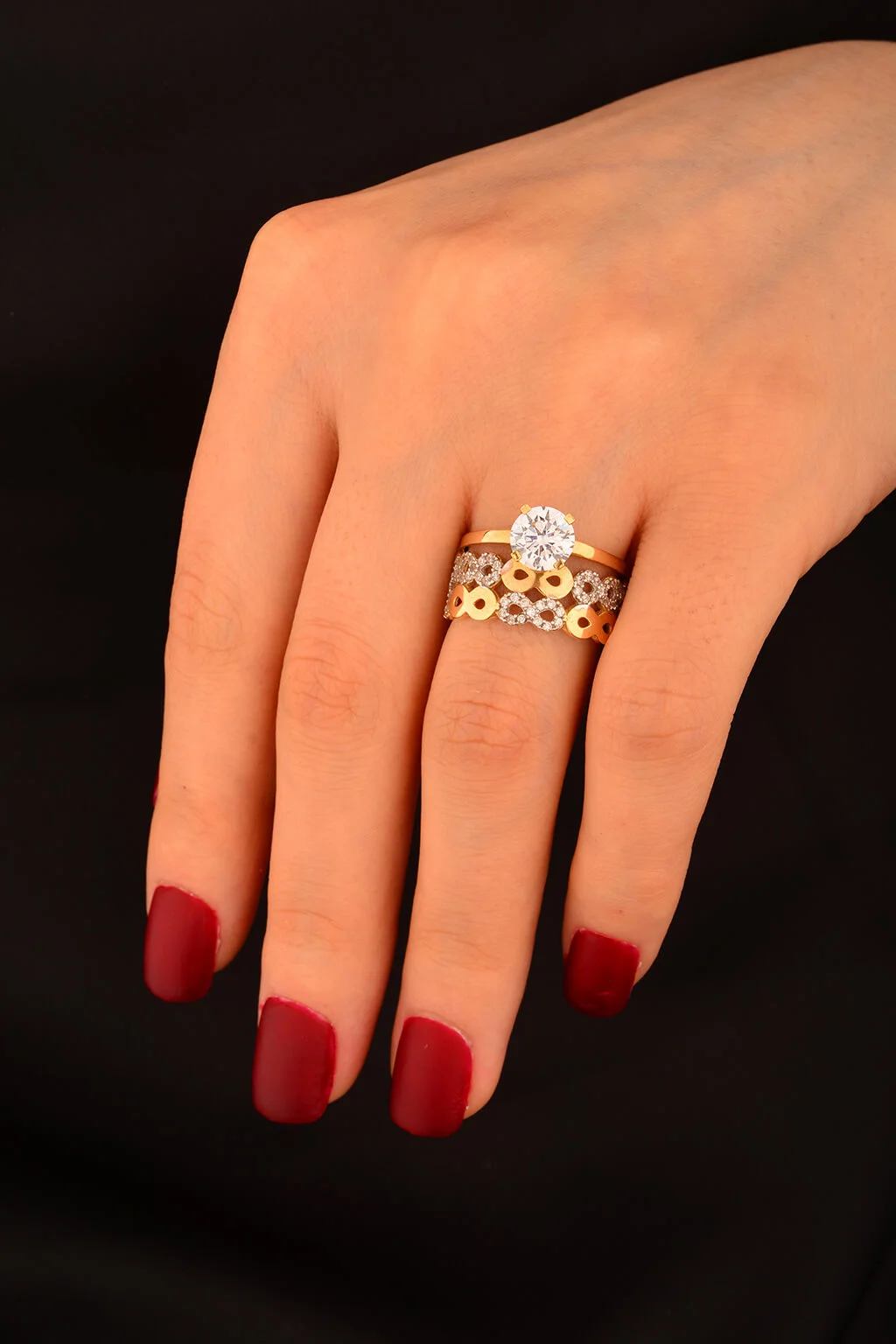 Tek Taş Sonsuzluk Alyans 2 Li Yüzük