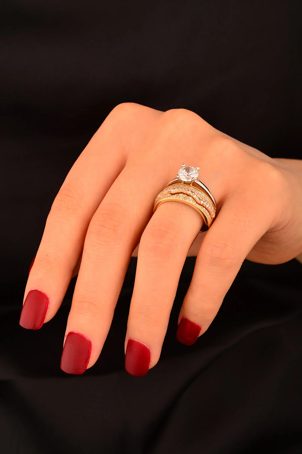 Tek Taş Taşlı Alyans 2 Li Altın Yüzük