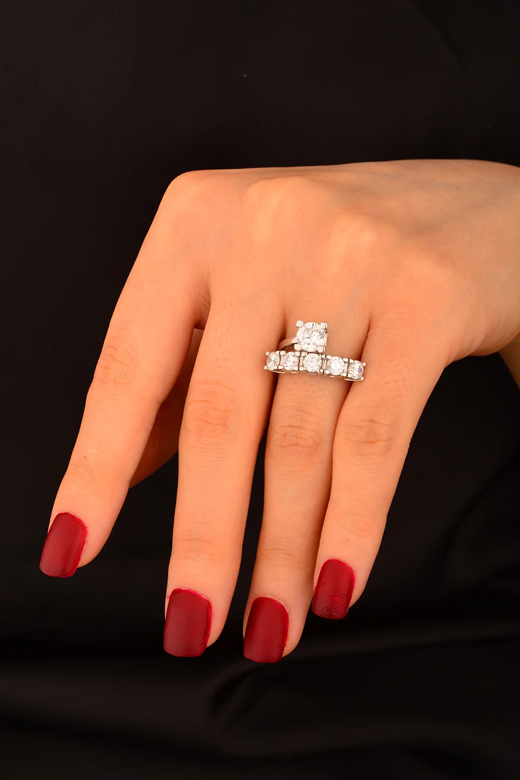 Cebeci 14 Ayar Twin Beyaz Altın Yüzük