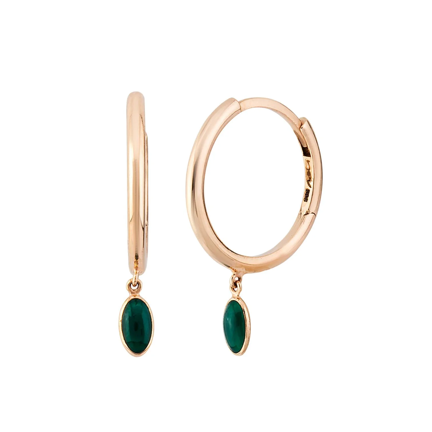 Cebeci 14 Ayar Yeşil Mineli Altın Halka Küpe