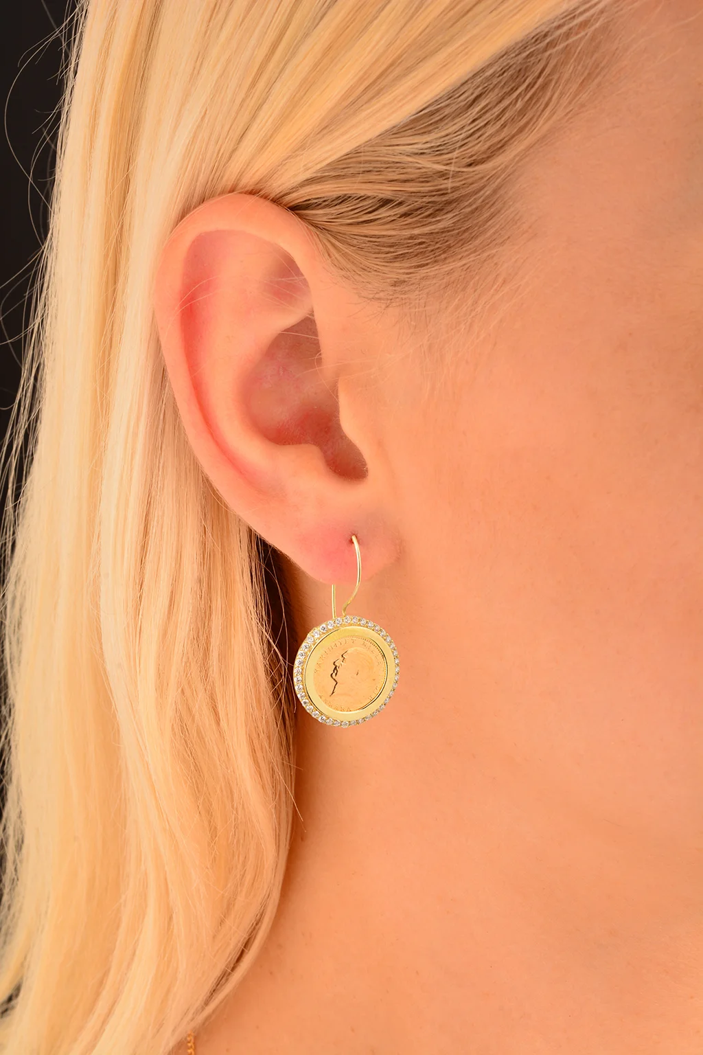 Cebeci 14 Ayar Gazili Taşlı Altın Küpe