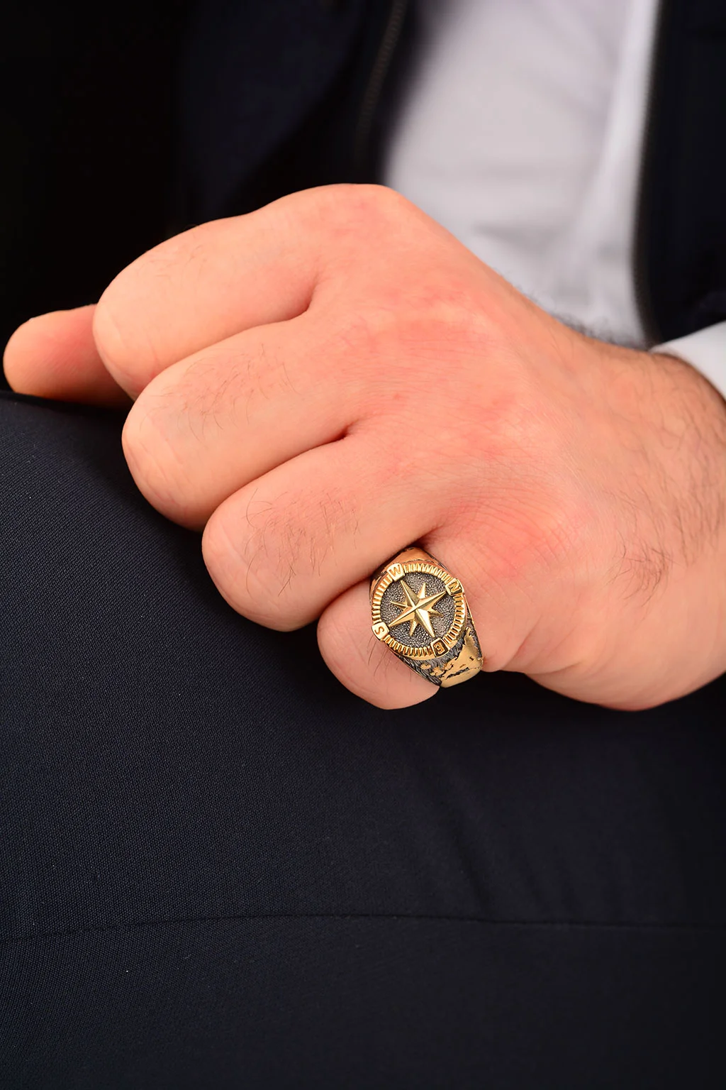 Cebeci 14 Ayar Pusula Erkek Altın Yüzük